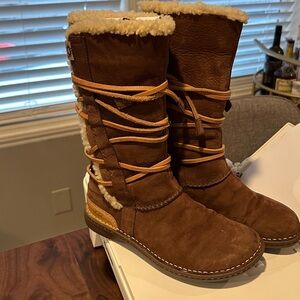 UGG Chestnut Leather Boots with Ivory Fur